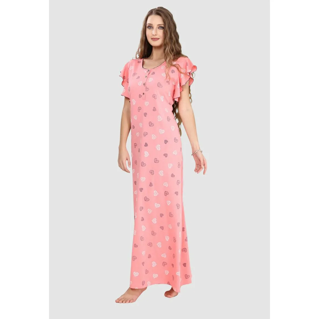 100% Rayon Button Up Neckline Long Nighty