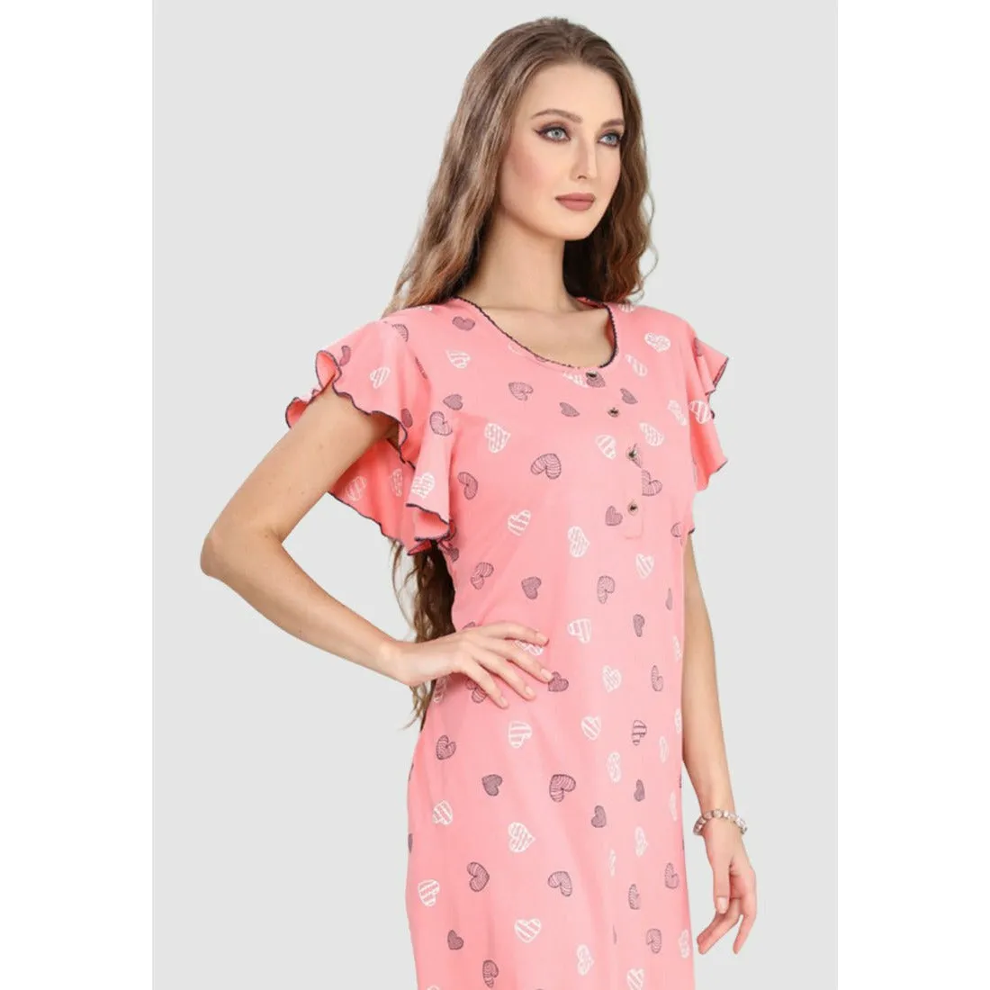100% Rayon Button Up Neckline Long Nighty