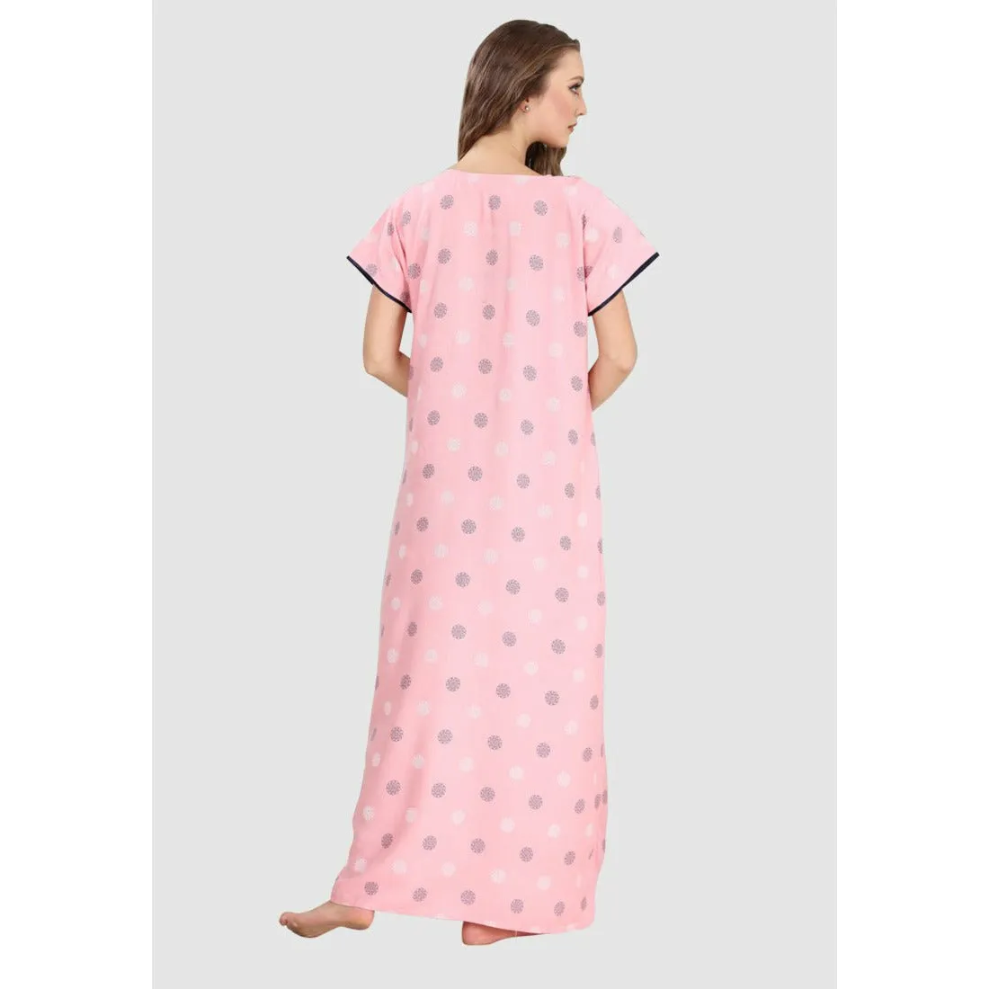 100% Rayon Button Up Neckline Long Nighty