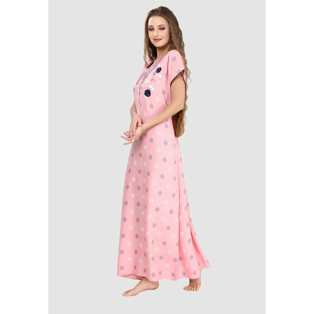 100% Rayon Button Up Neckline Long Nighty
