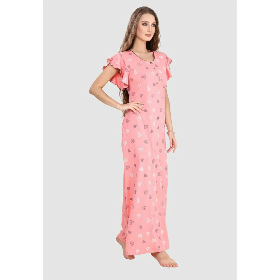 100% Rayon Button Up Neckline Long Nighty