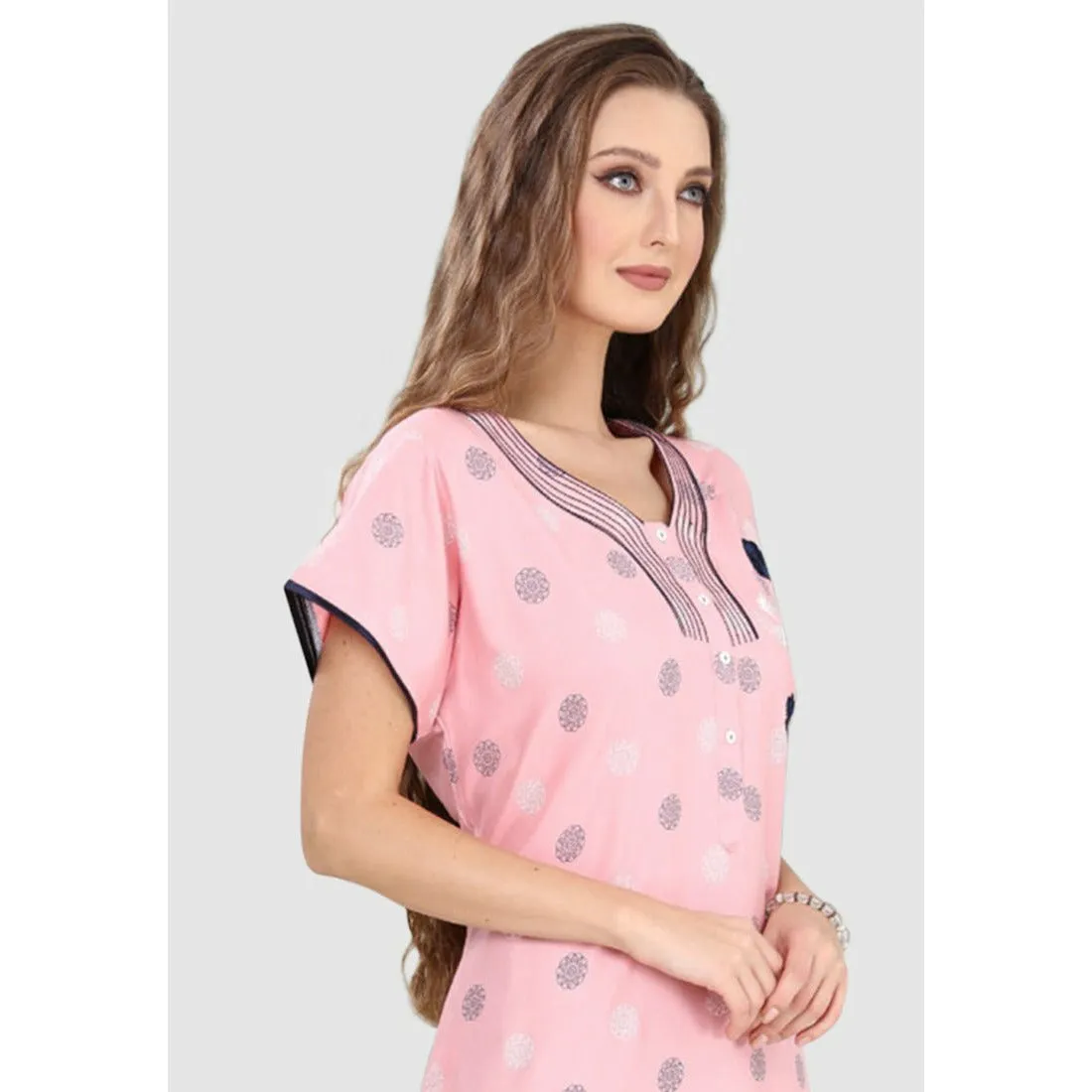 100% Rayon Button Up Neckline Long Nighty