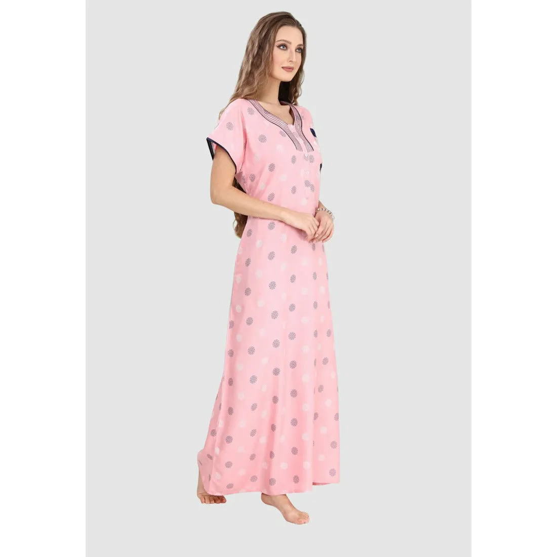 100% Rayon Button Up Neckline Long Nighty