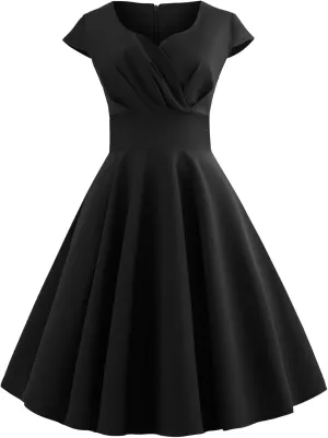 1950S Outfits for Women Rockabilly Swing Dress Retro A line Dress Cocktail Prom Midi Dress Trendy Knee-Length Dress