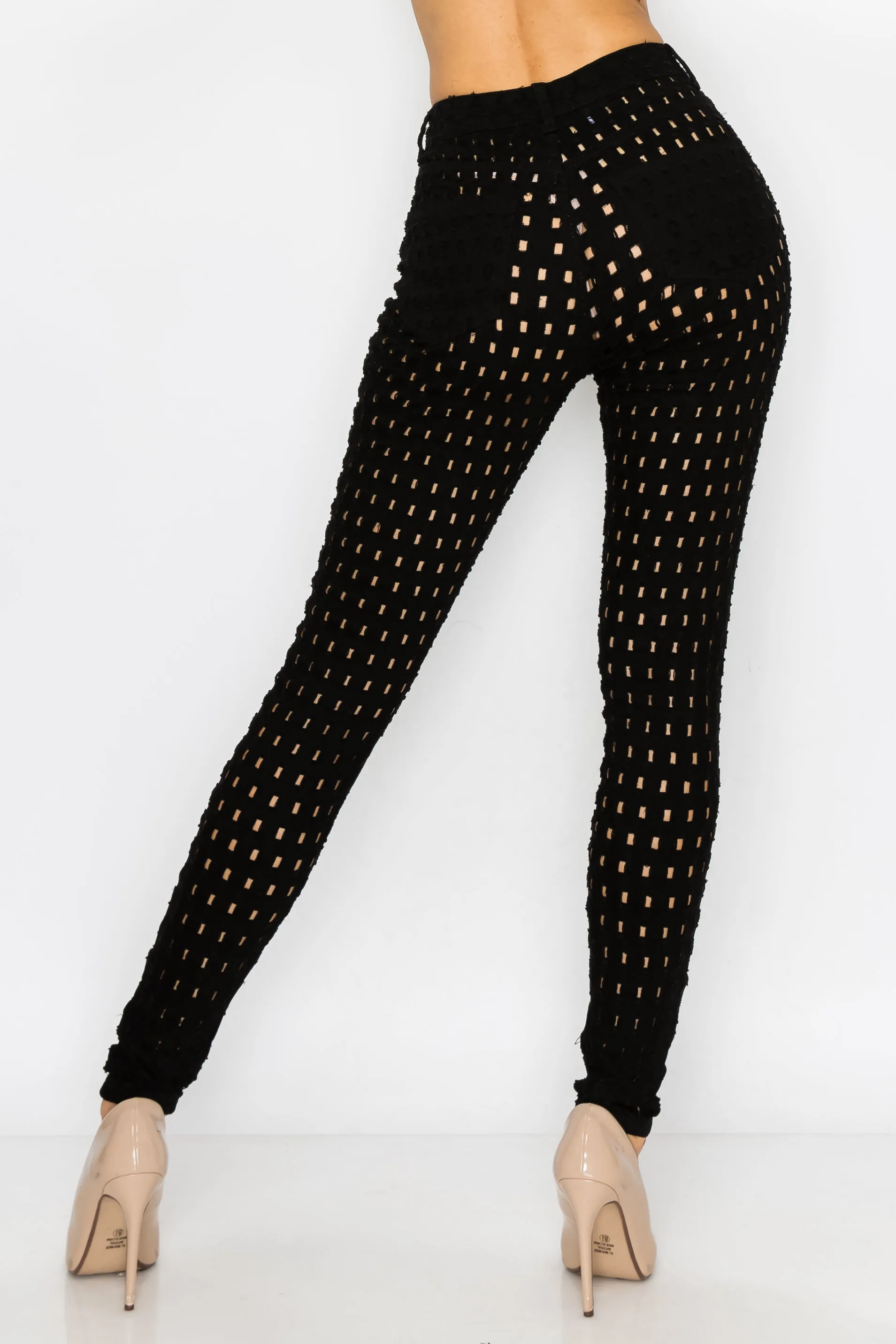 40495 Women's High Rise Skinny Jeans Shotgun Punctured Denim