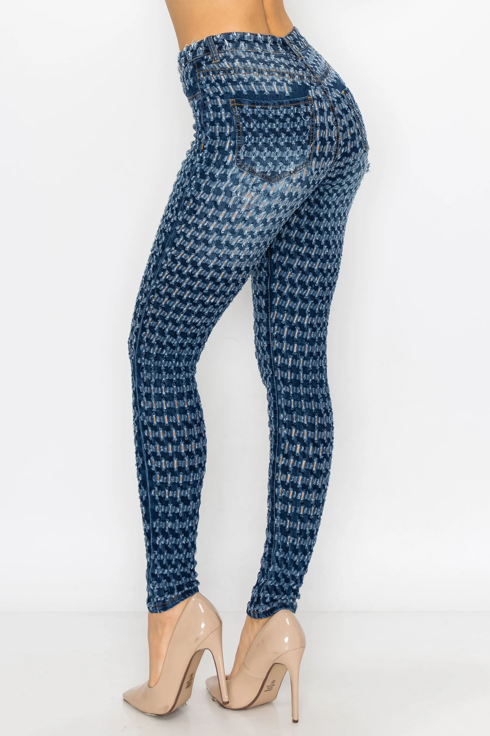 40495 Women's High Rise Skinny Jeans Shotgun Punctured Denim
