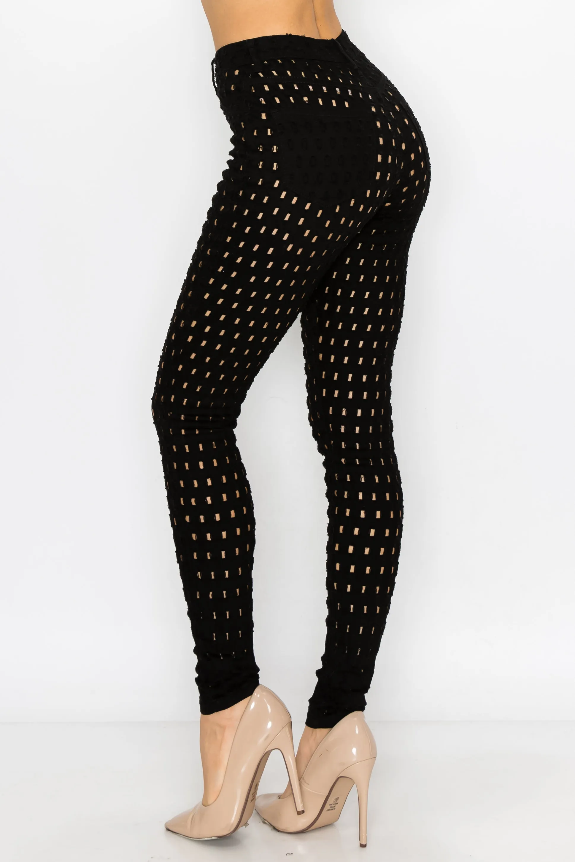40495 Women's High Rise Skinny Jeans Shotgun Punctured Denim