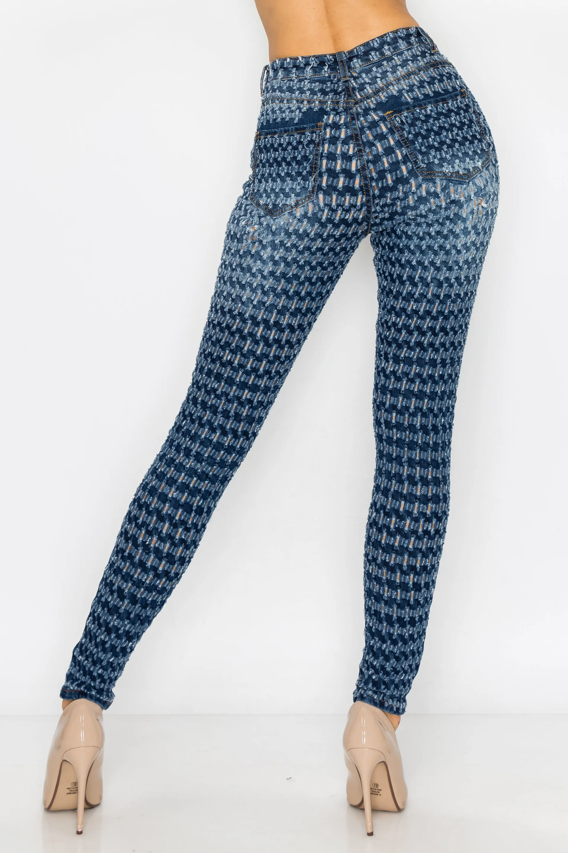 40495 Women's High Rise Skinny Jeans Shotgun Punctured Denim