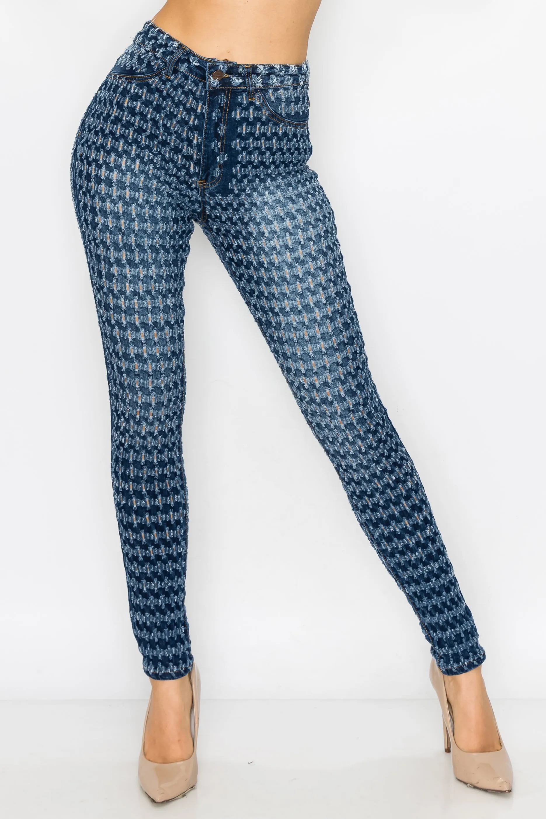 40495 Women's High Rise Skinny Jeans Shotgun Punctured Denim