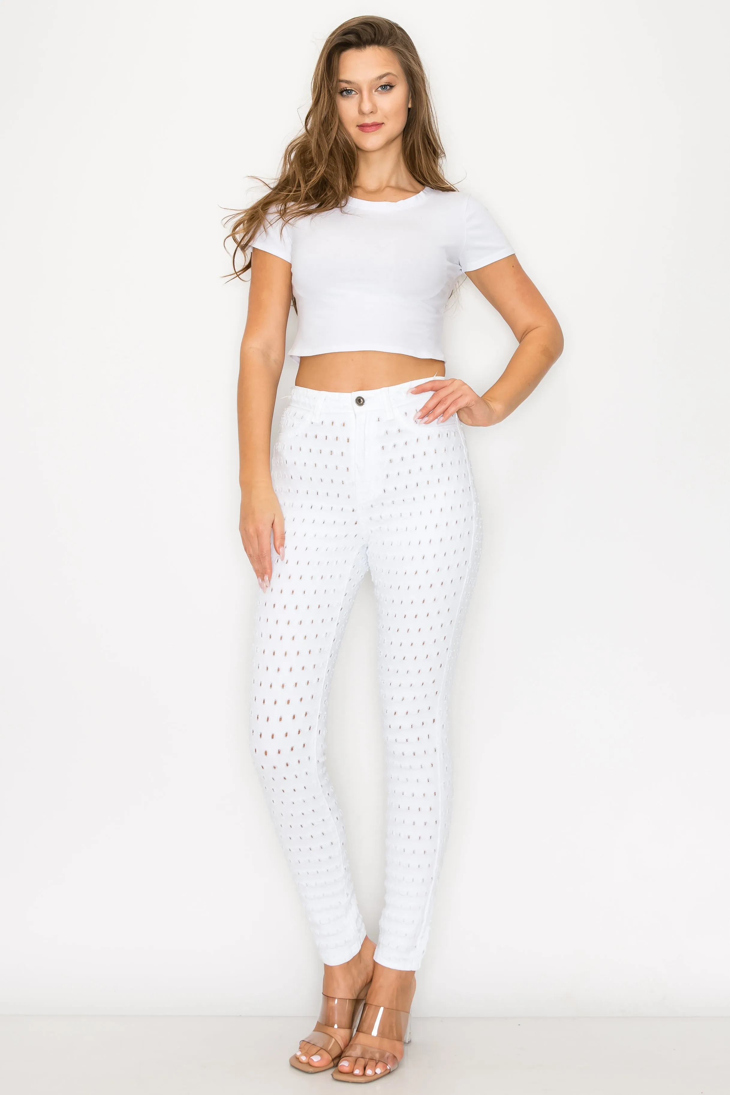 40495 Women's High Rise Skinny Jeans Shotgun Punctured Denim