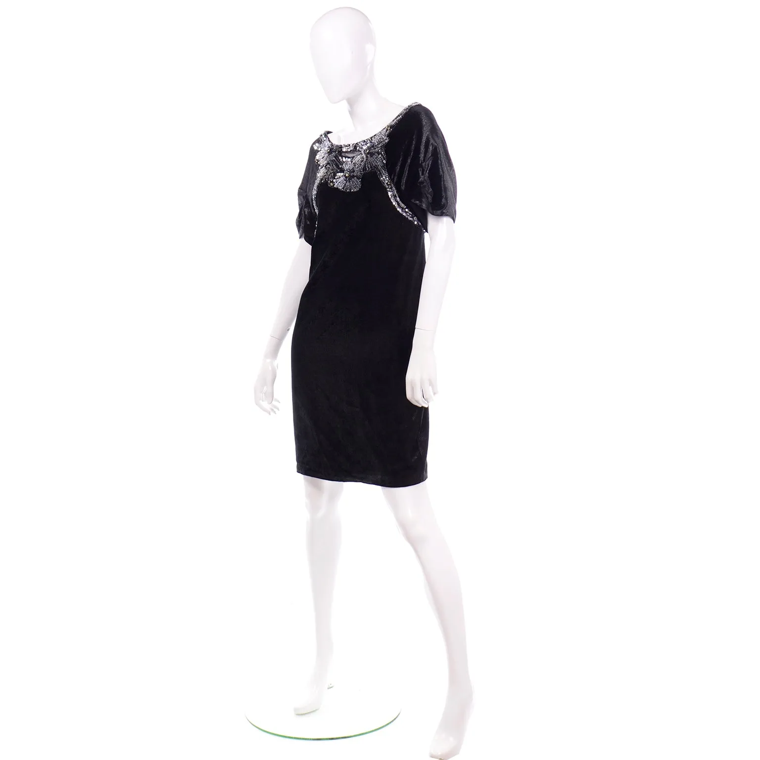 Alberta Ferretti Beaded Sequins Black Velvet Evening Dress