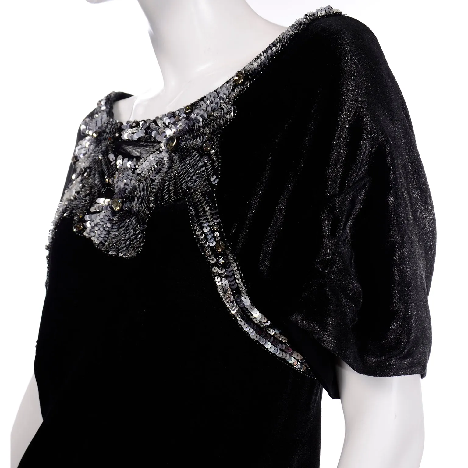 Alberta Ferretti Beaded Sequins Black Velvet Evening Dress