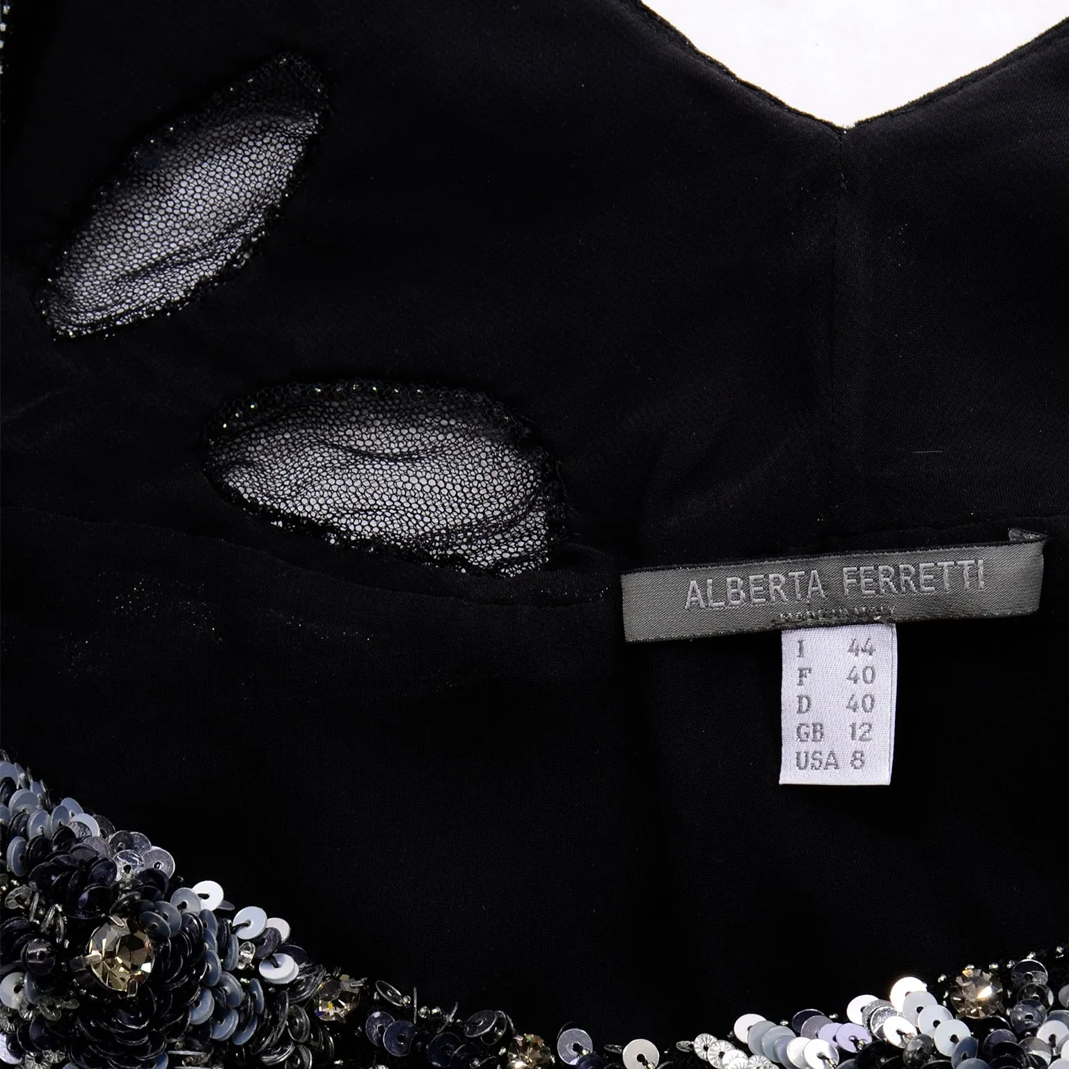 Alberta Ferretti Beaded Sequins Black Velvet Evening Dress
