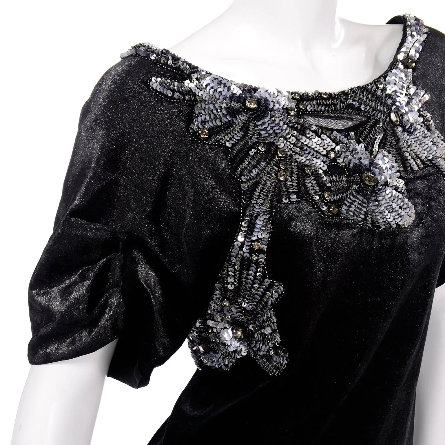 Alberta Ferretti Beaded Sequins Black Velvet Evening Dress