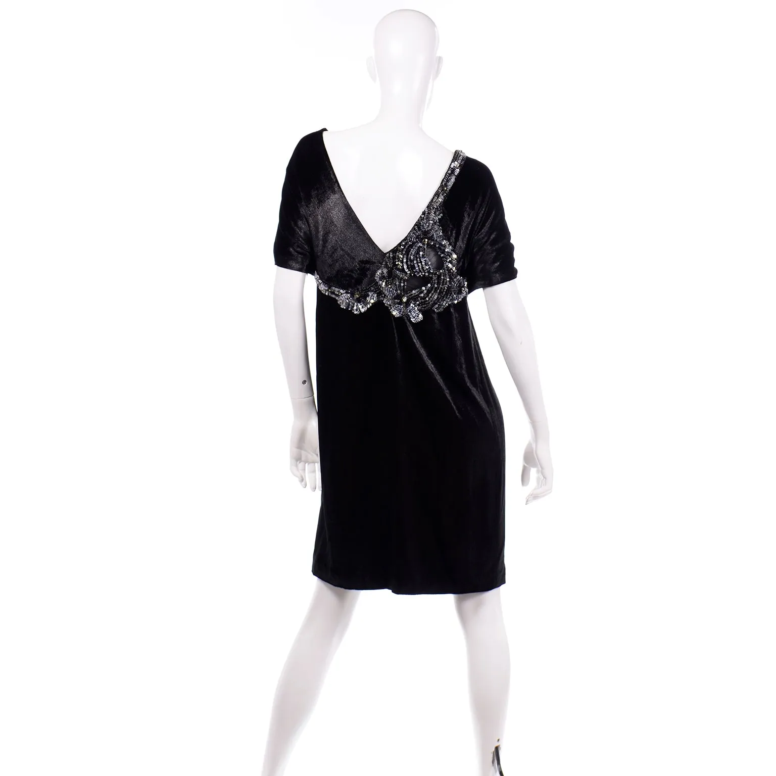 Alberta Ferretti Beaded Sequins Black Velvet Evening Dress