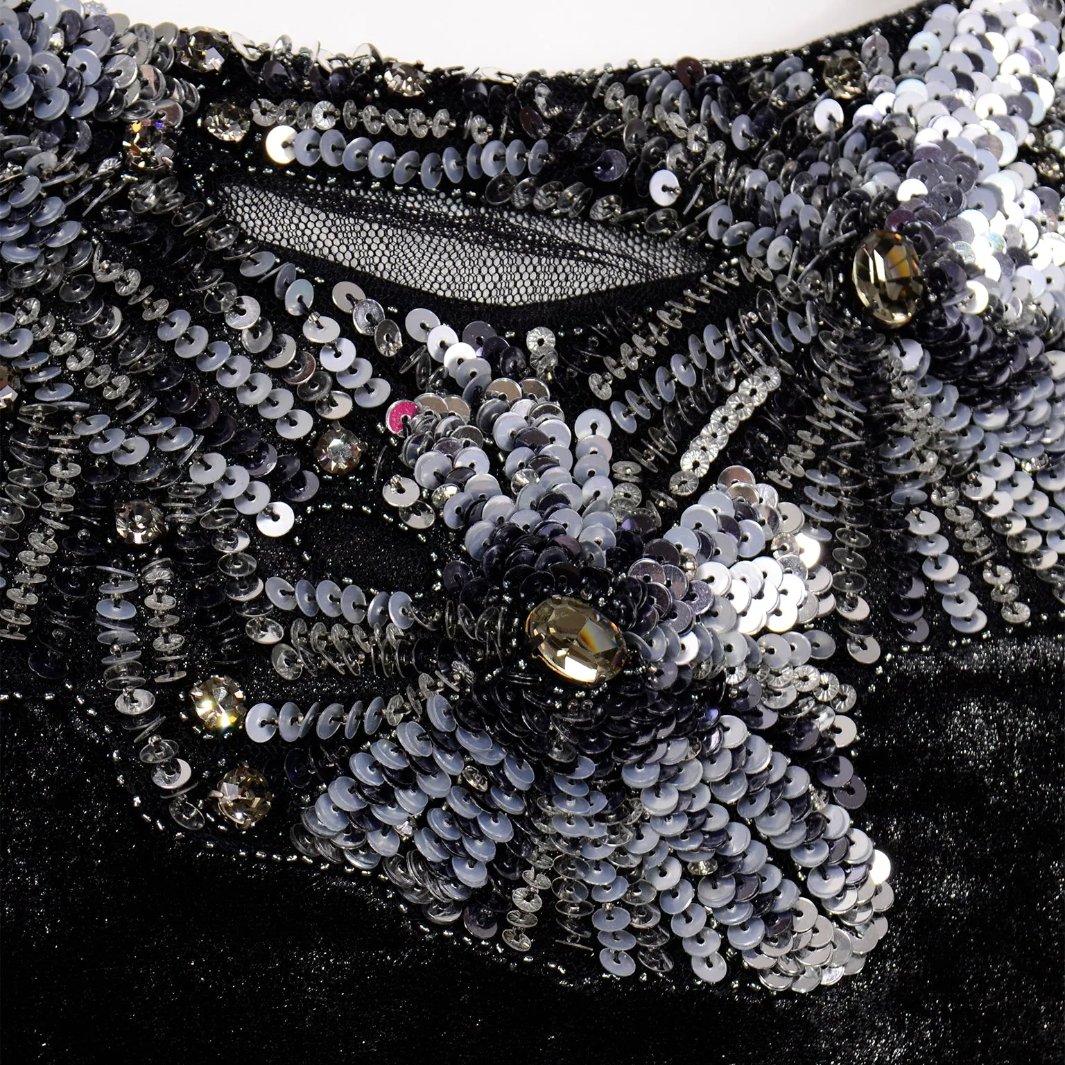 Alberta Ferretti Beaded Sequins Black Velvet Evening Dress