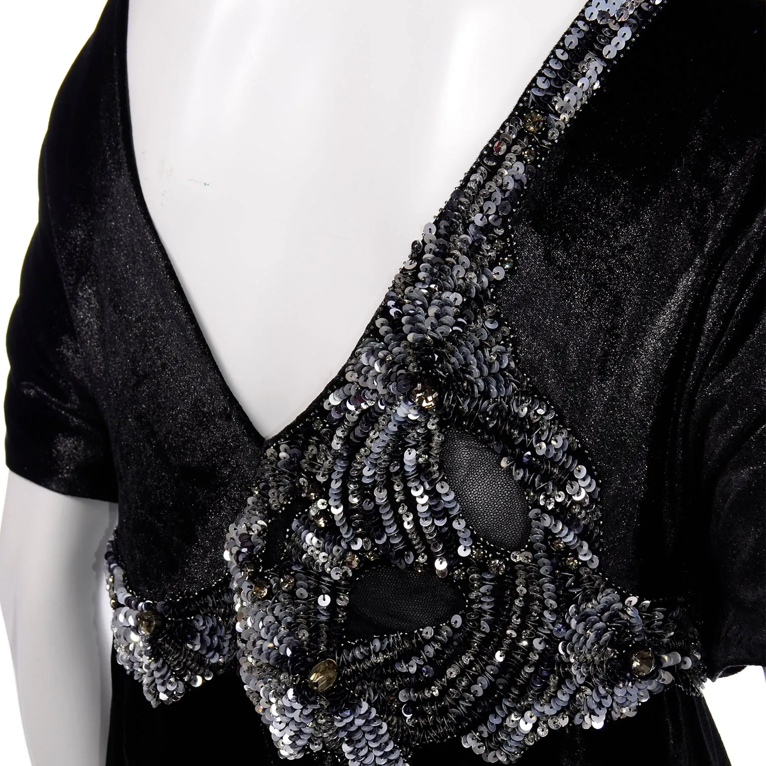 Alberta Ferretti Beaded Sequins Black Velvet Evening Dress