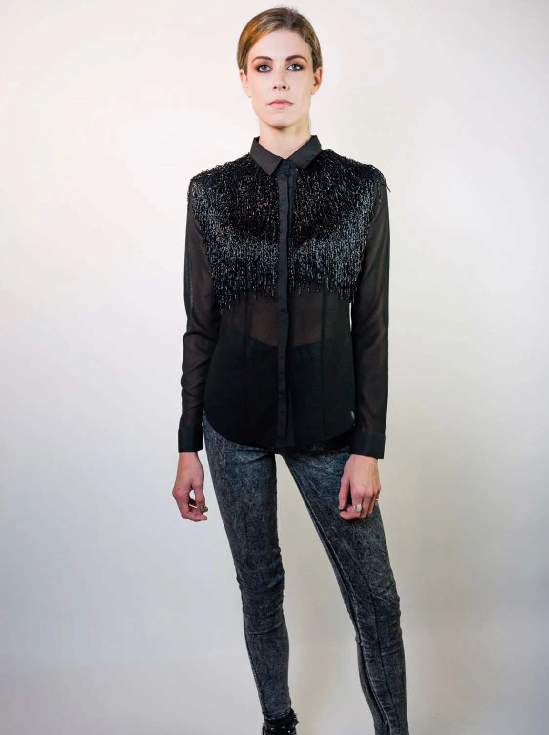 Any Old Iron Beaded Fringe Shirt