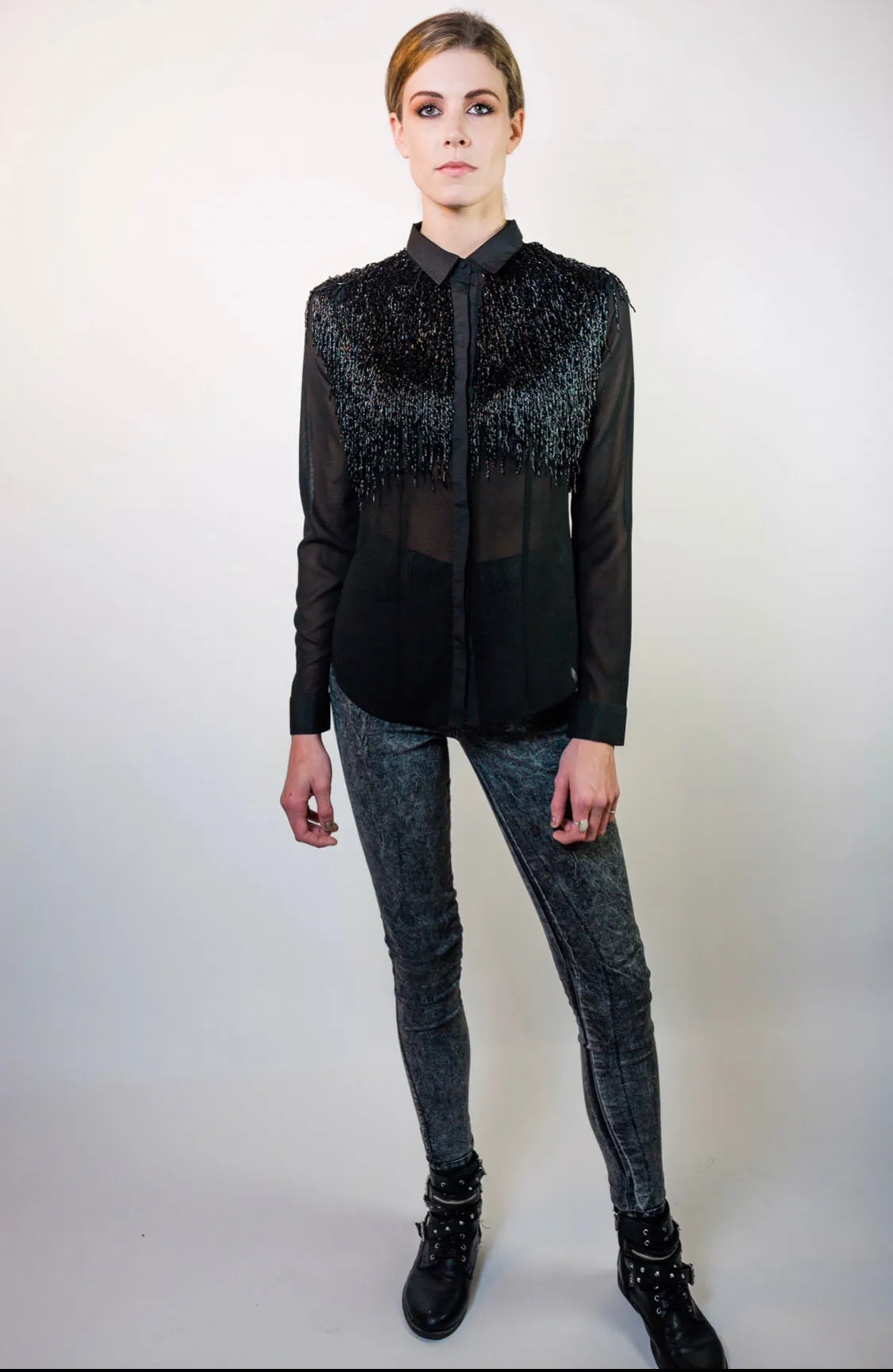 Any Old Iron Beaded Fringe Shirt