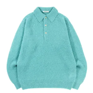 AURALEE KID MOHAIR KNIT POLO BLUE