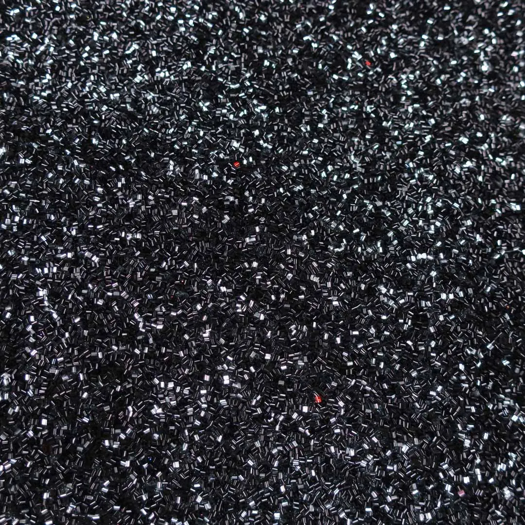 Black and Silver  Glued Bugle Bead-Like Exclusive Fabric