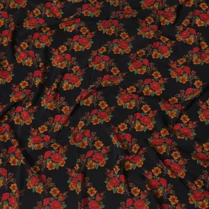 Black Premium pure silk crepe fabric with multicolor print in floral design-D16708
