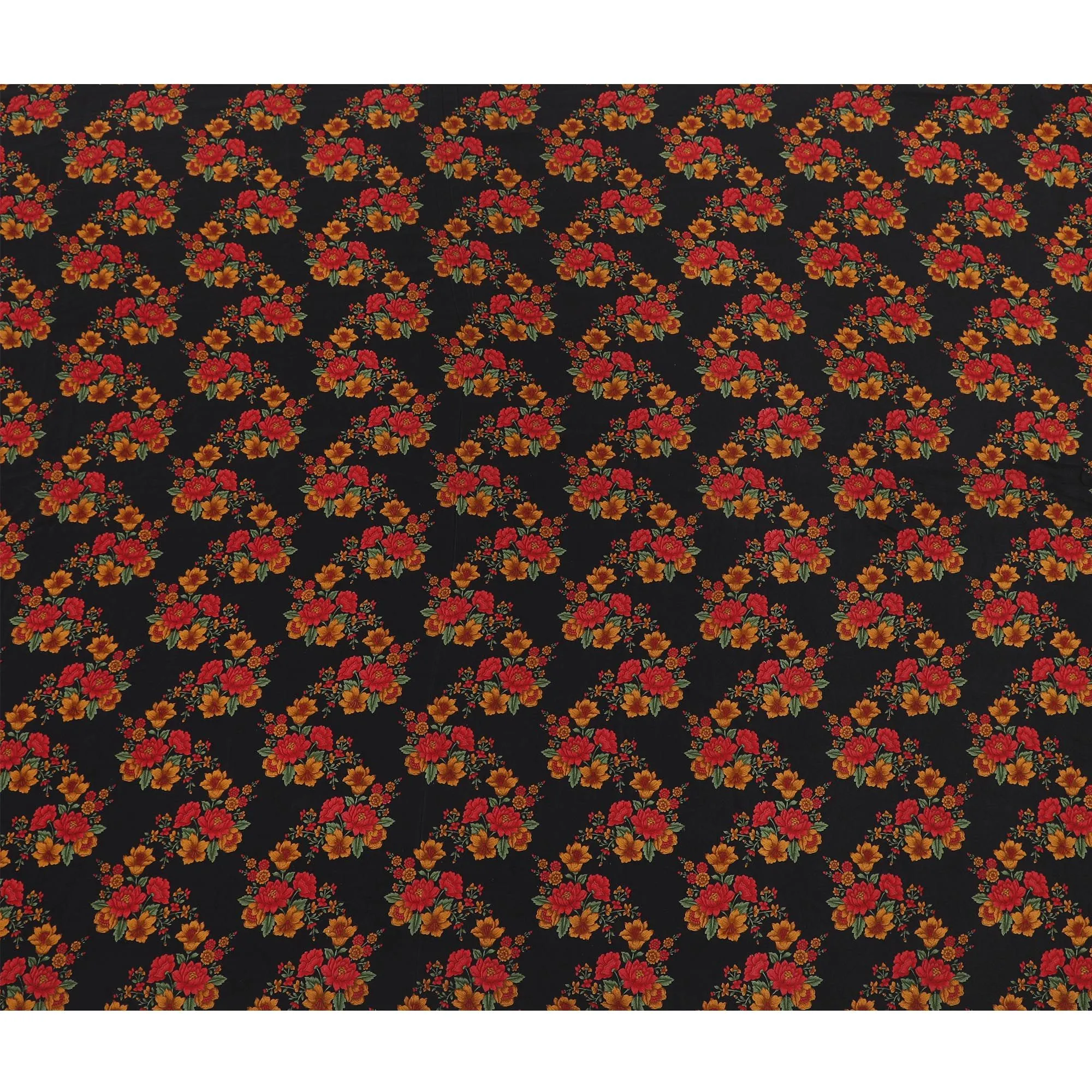 Black Premium pure silk crepe fabric with multicolor print in floral design-D16708