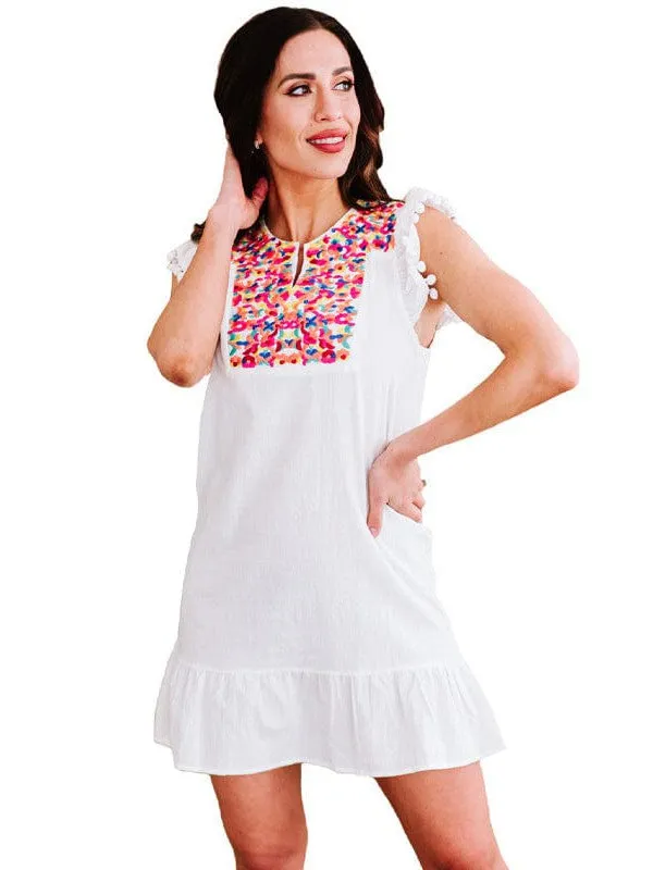 Bohemian Style Mini Dress with Ethnic Print