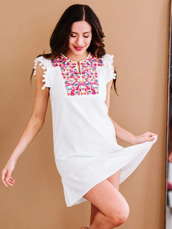 Bohemian Style Mini Dress with Ethnic Print