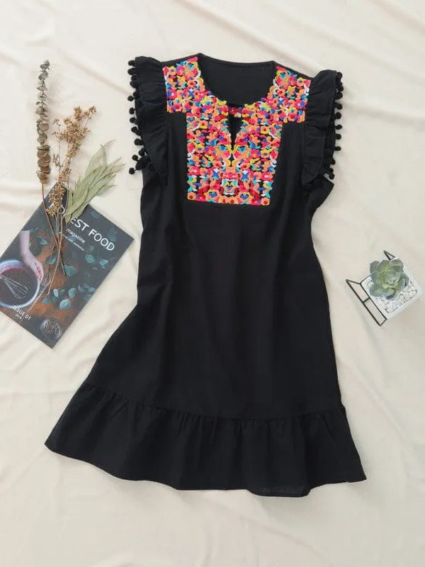Bohemian Style Mini Dress with Ethnic Print