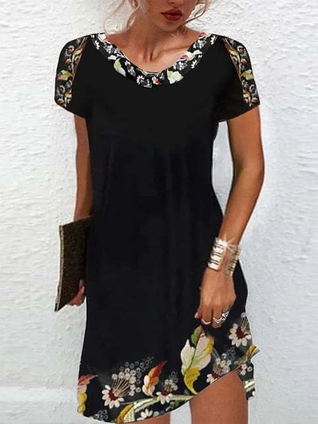 Bohemian Style Mini Dress with Ethnic Print