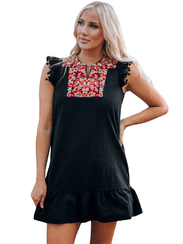 Bohemian Style Mini Dress with Ethnic Print