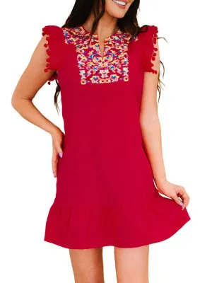 Bohemian Style Mini Dress with Ethnic Print