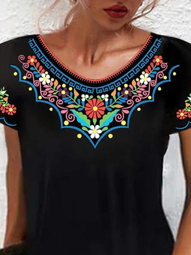 Bohemian Style Mini Dress with Ethnic Print