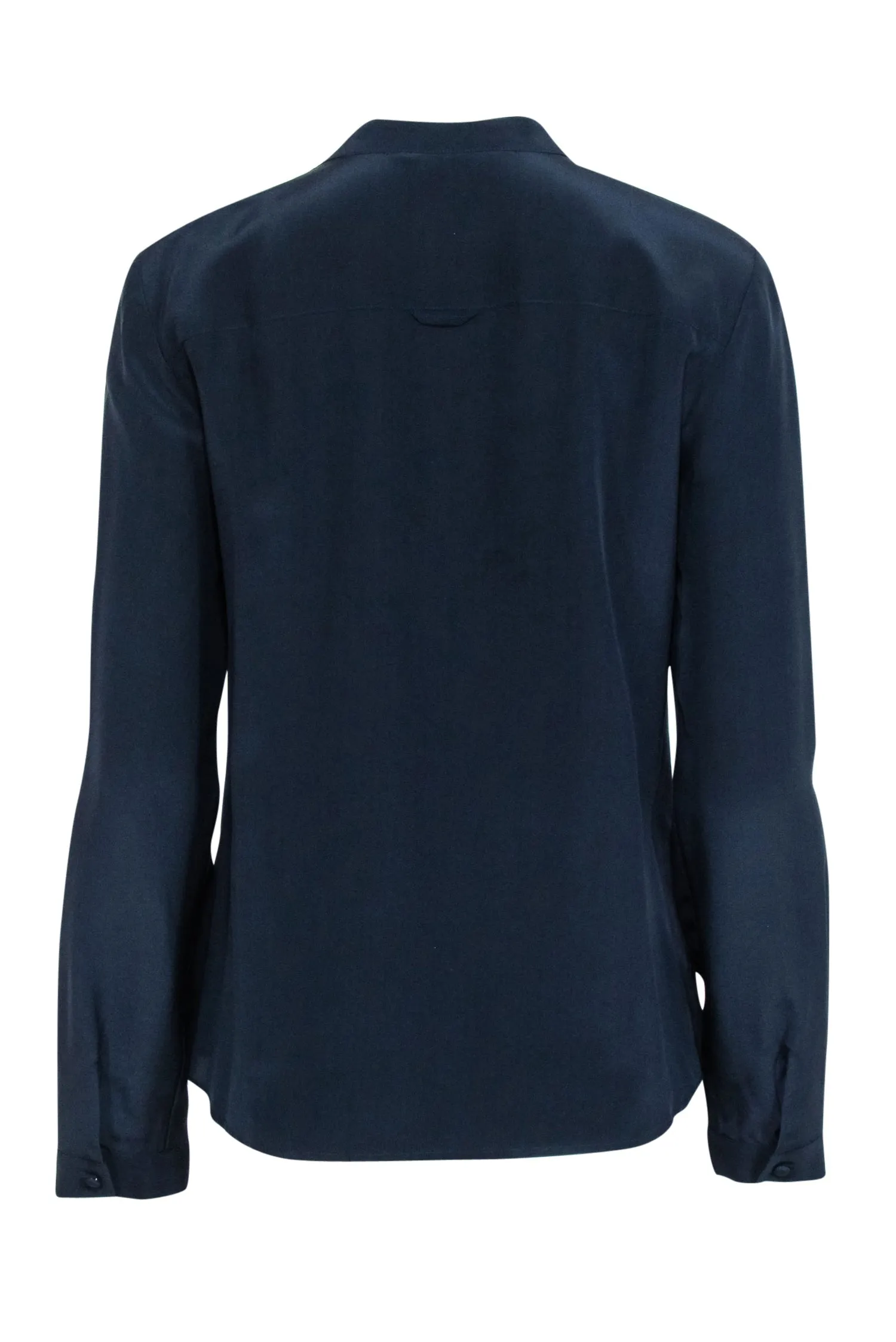 Brooks Brothers - Navy Silk Blouse w/ Ruffled Button Placket Sz M