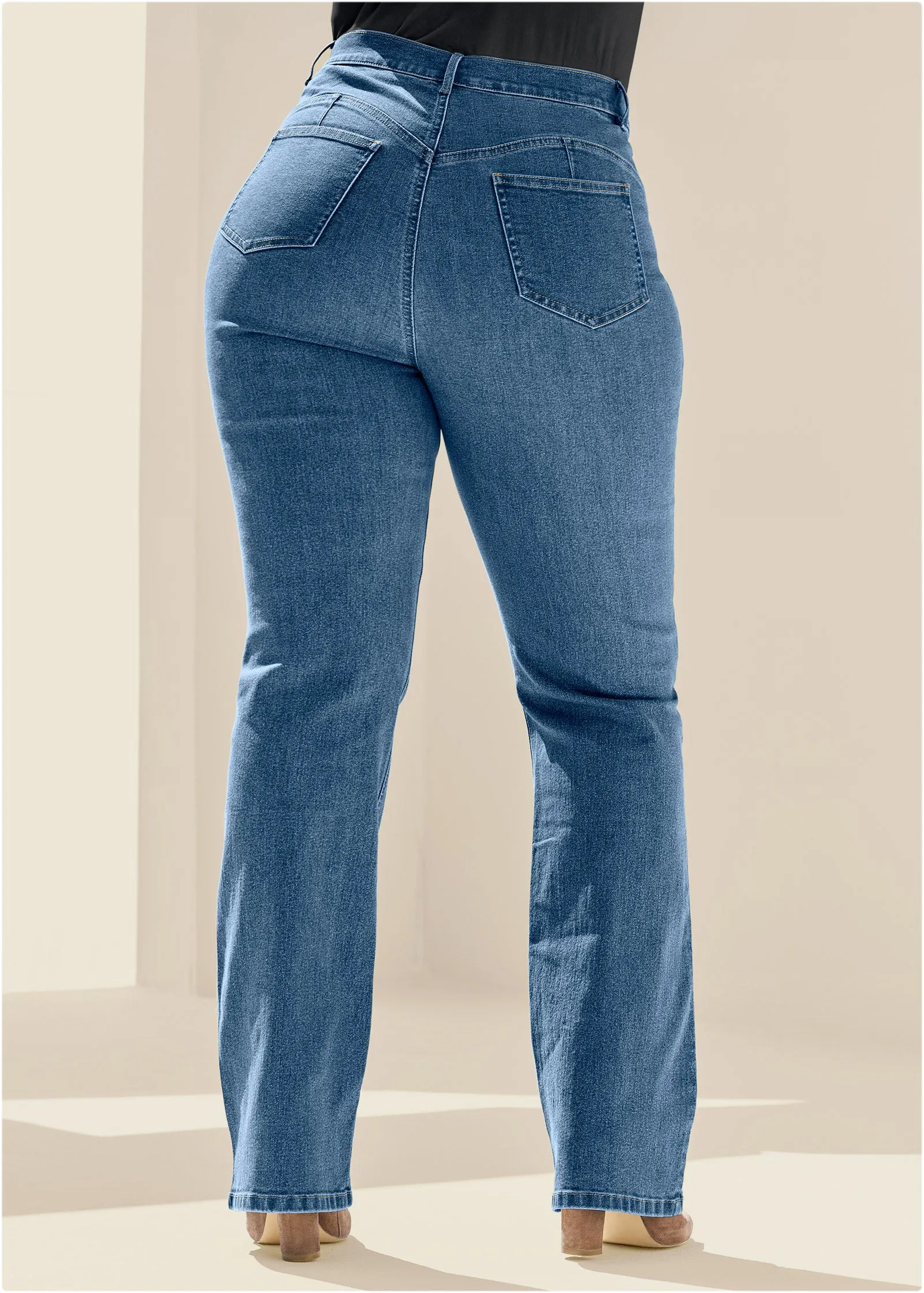 Button Fly Relaxed Leg Jeans - Medium Wash