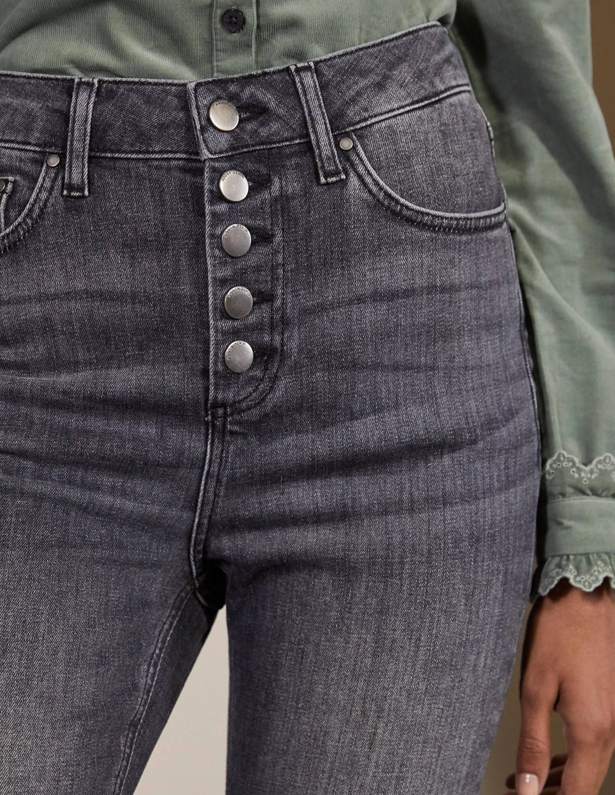 Button Fly Skinny Jeans-Authentic Grey