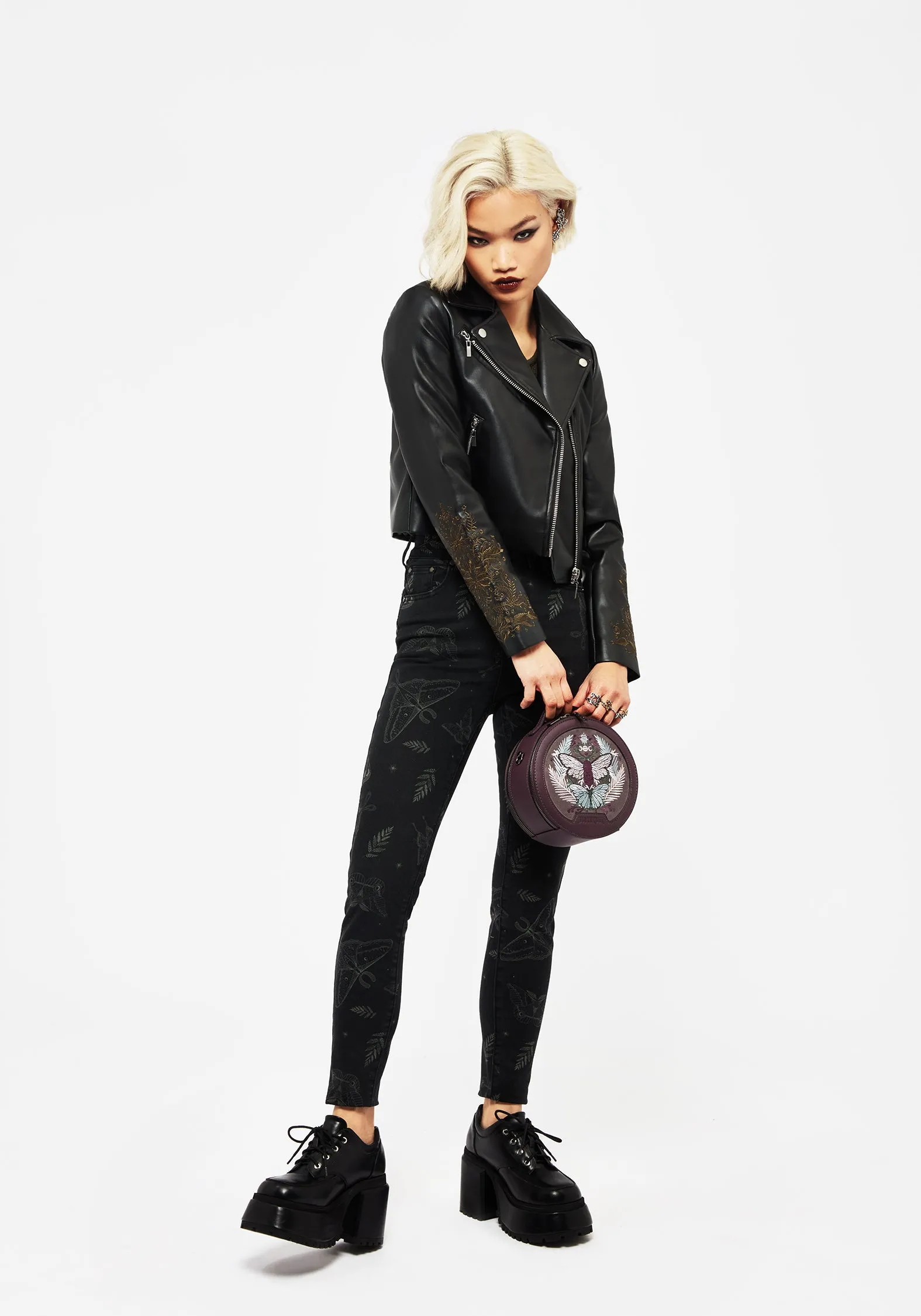 Callopistria Moth Print Denim Skinny Jeans