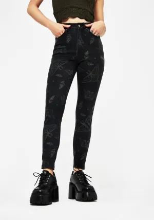 Callopistria Moth Print Denim Skinny Jeans