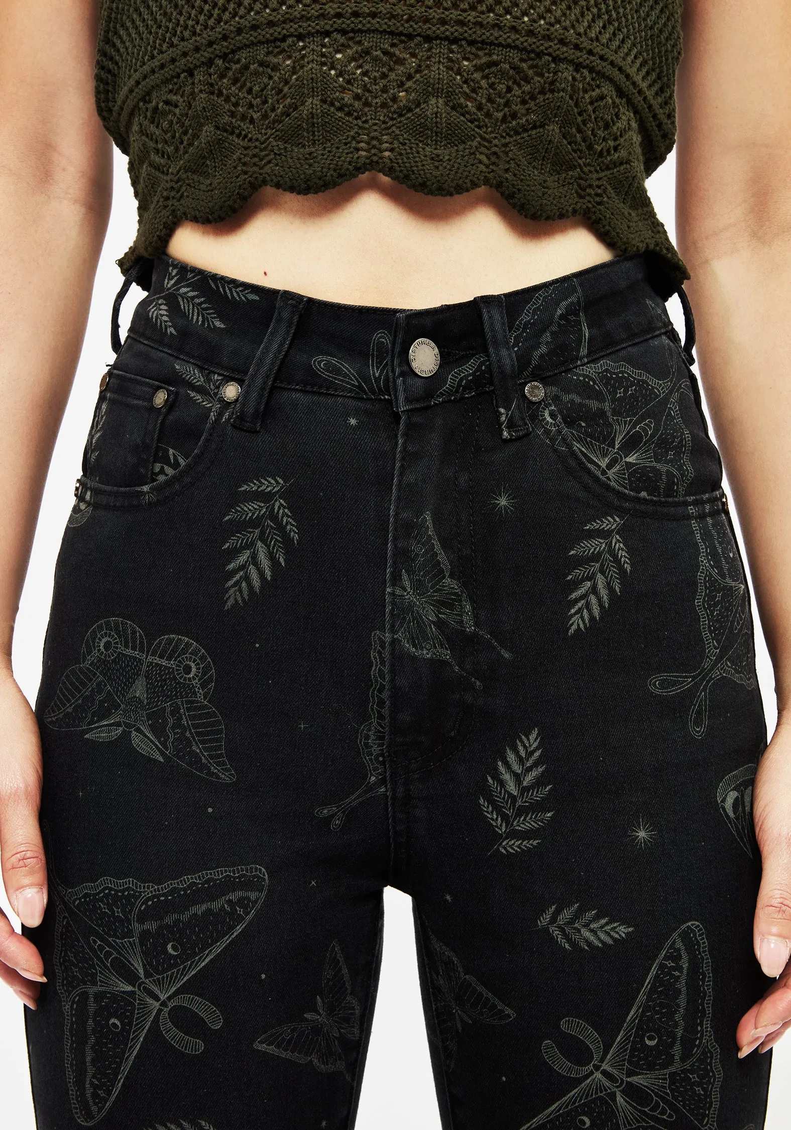 Callopistria Moth Print Denim Skinny Jeans
