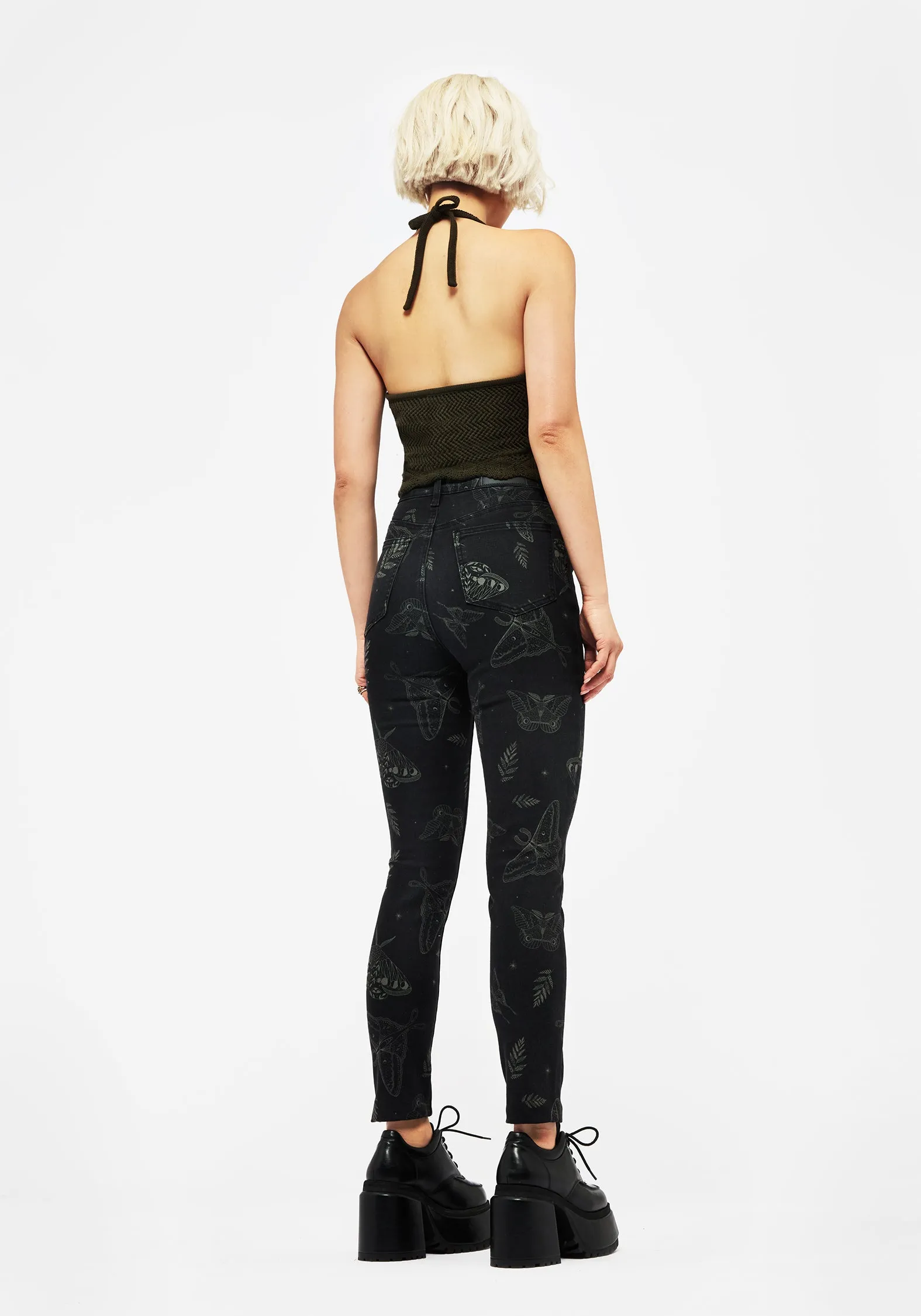 Callopistria Moth Print Denim Skinny Jeans