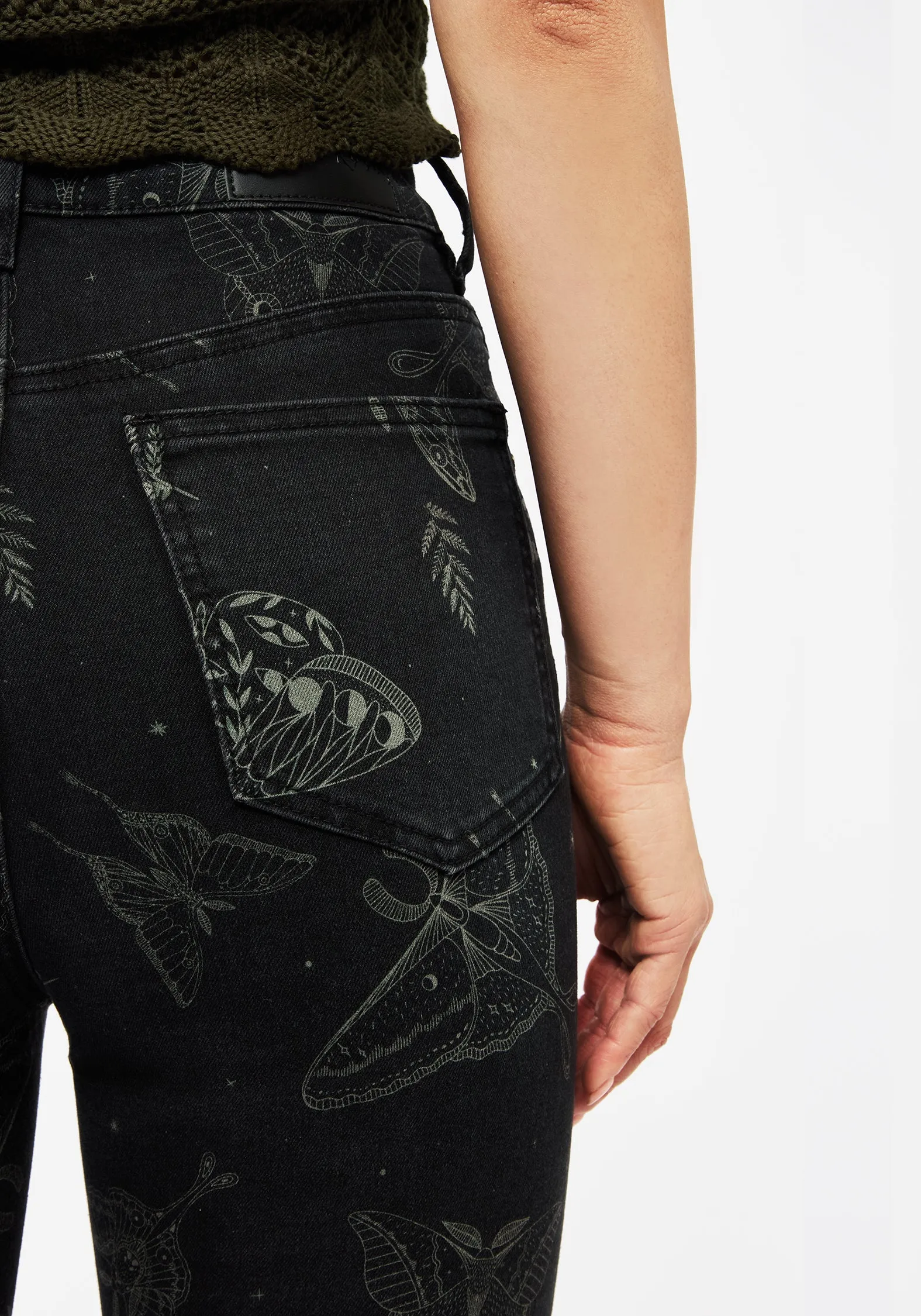 Callopistria Moth Print Denim Skinny Jeans