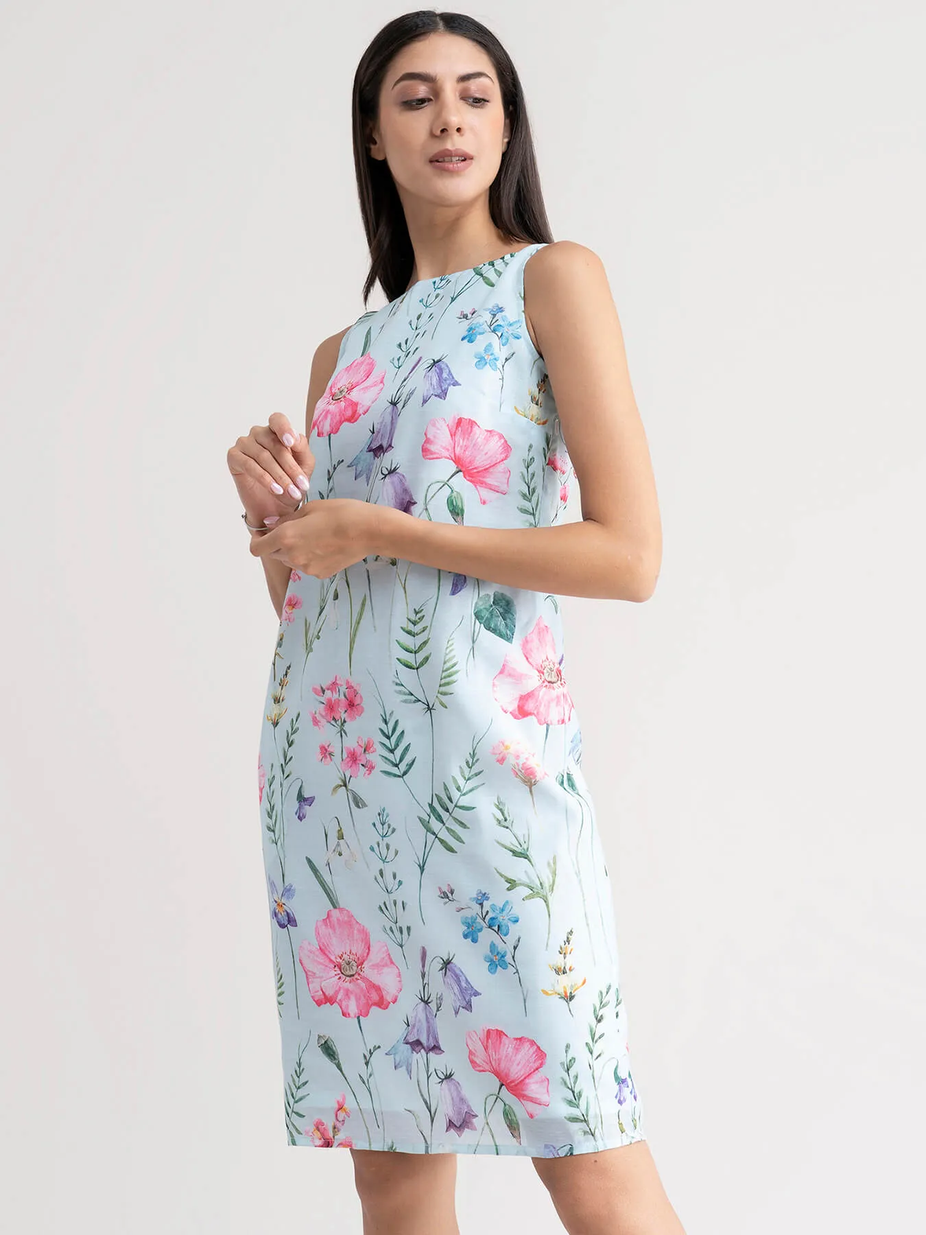 Chanderi Floral Dress - Sap Green
