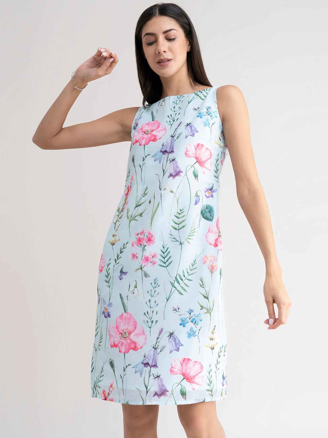 Chanderi Floral Dress - Sap Green