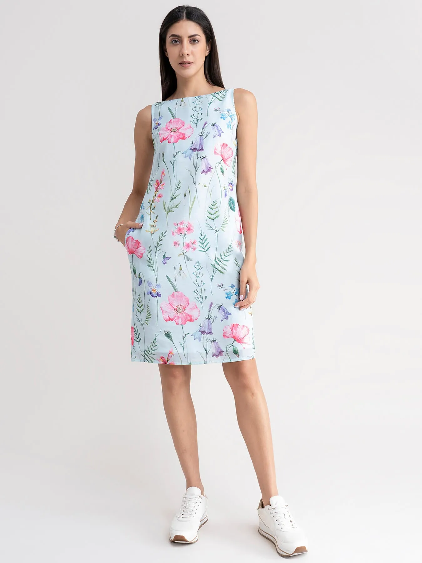 Chanderi Floral Dress - Sap Green