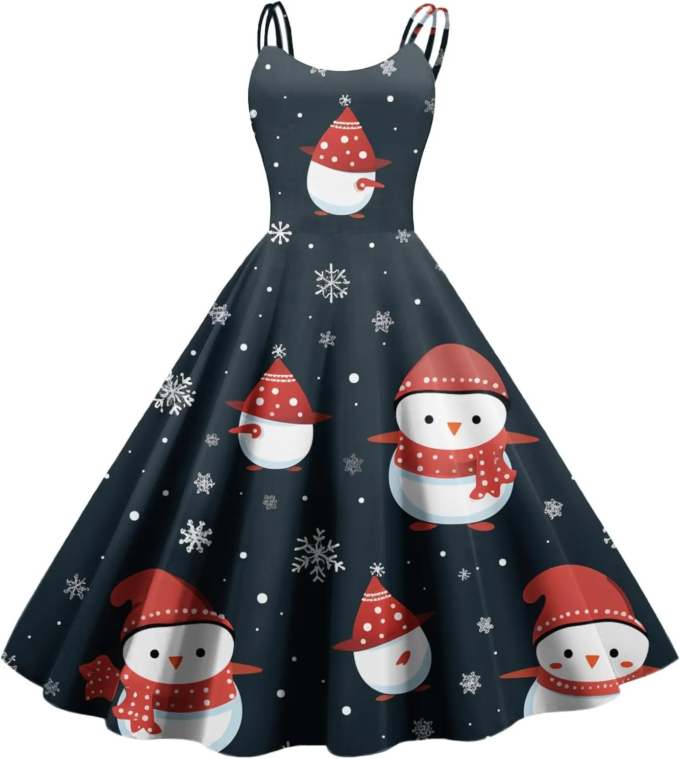Christmas Dresses for Women Vintage Cocktail Swing Vacation Knee Length Midi Casual Dresses Holiday Beach Party Dress