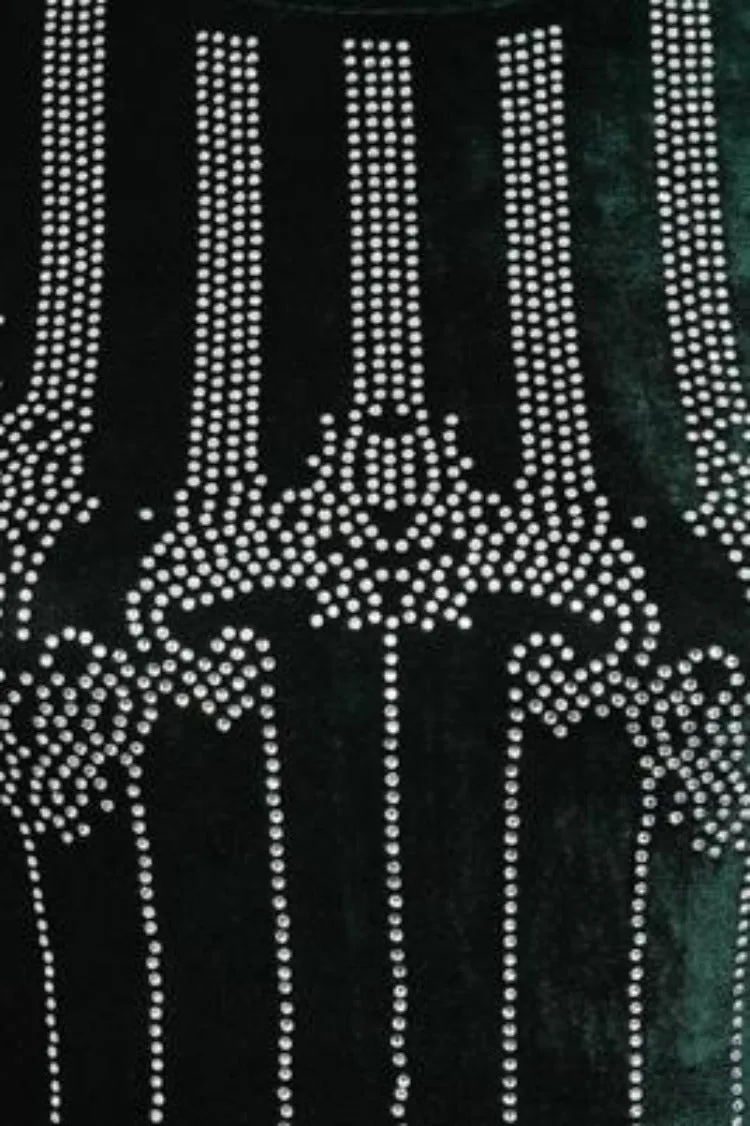 Crush Green Velvet Embellished Rhinestone Long Sleeve Bodycon Dress
