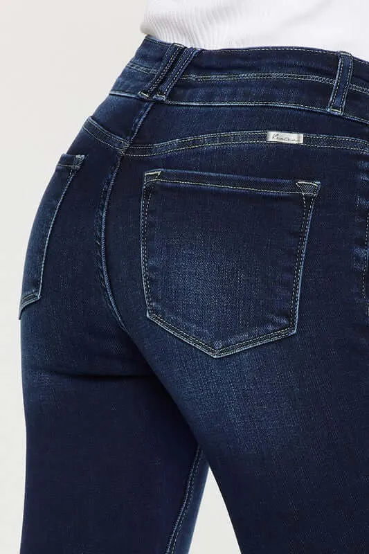 Dark Blue High Rise Wide Waistband Skinny Bootcut Jeans