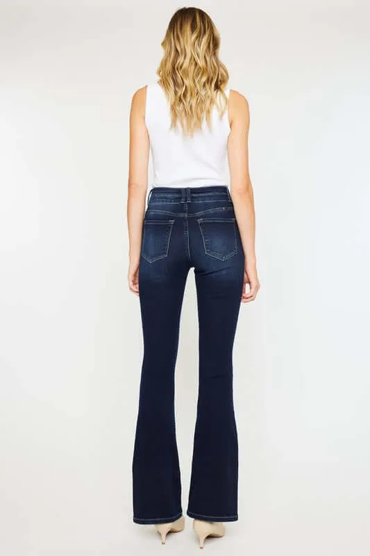 Dark Blue High Rise Wide Waistband Skinny Bootcut Jeans