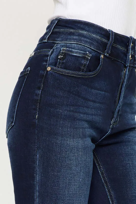 Dark Blue High Rise Wide Waistband Skinny Bootcut Jeans